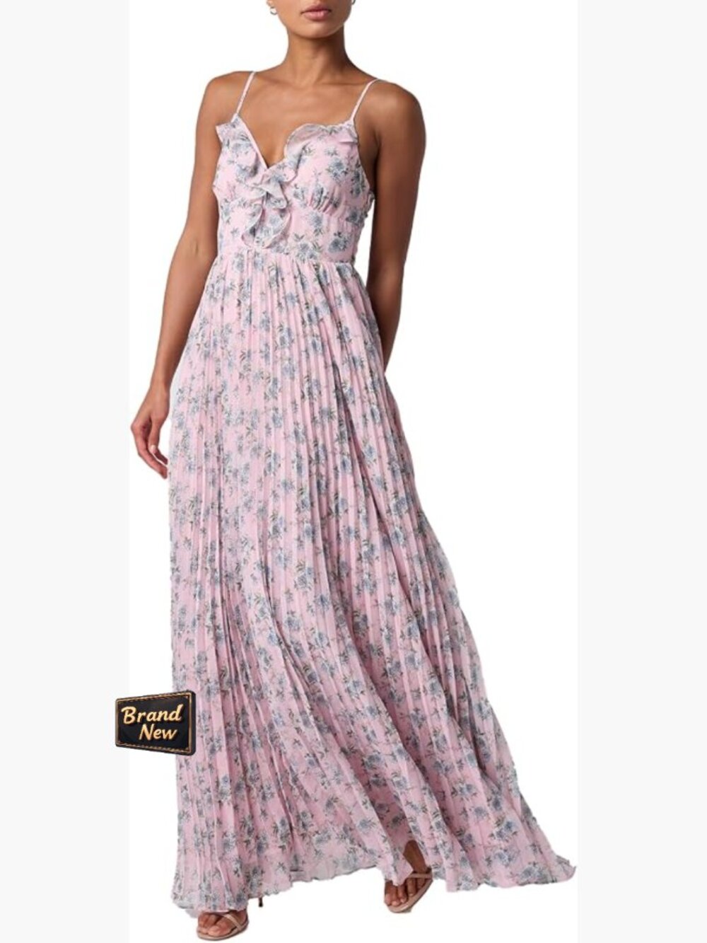 Sleeveless Floral Maxi Dress A-Line Pleated Wedding Guest